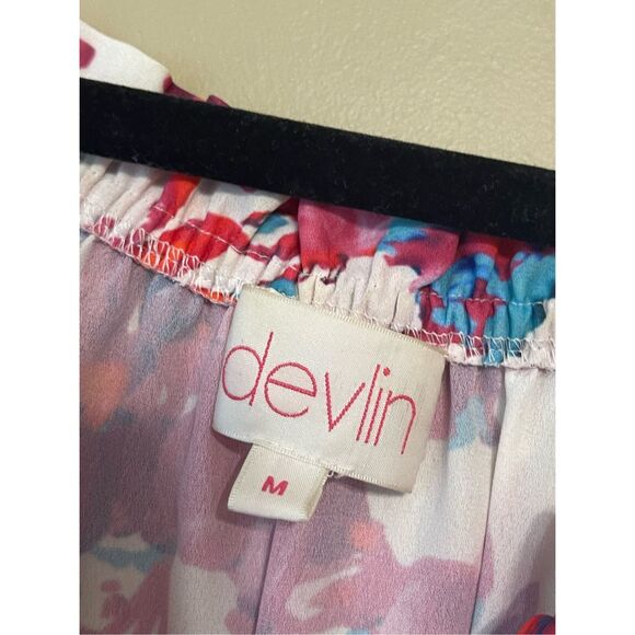 Devlin Womens White Pink Floral Cold Shoulder Off the Shoulder Blouse Medium - Picture 14 of 14